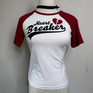 Y2K Red White Ringer Baby Tee Graphic Baseball Jersey Fitted Youth M Womens XS